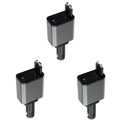PD30W Car Charger With Retractable Cable, TYPE-C+8 Pin, TYPE-C+TYPE-C, 8 Pin+8 Pin