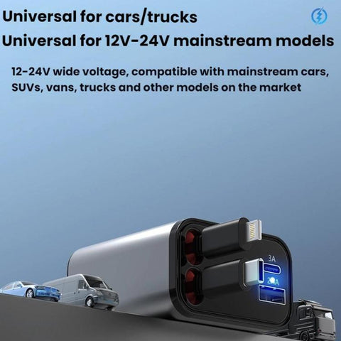 PD30W Car Charger With Retractable Cable, TYPE-C+8 Pin, TYPE-C+TYPE-C, 8 Pin+8 Pin