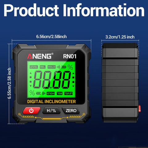 ANENG RN01 Digital Inclinometer Precision Angle Finder With 4-Sided Magnet & Auto-Rotate Screen, RN01