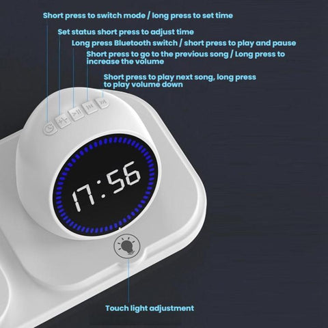 6 in 1 Desktop Magnetic Wireless Charging Clock Countdown RGB Bluetooth Speaker