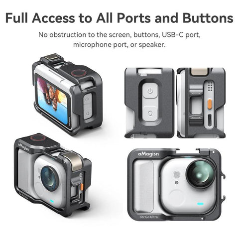 AMagisn Metal Cage For Insta360 GO Ultra Quick Release Protective Frame With Silicone Cover
