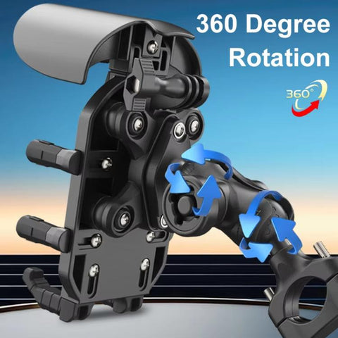 Wireless Charging Motorcycle Phone Holder with Sun Visor & Anti-Theft Lock 360-degree Rotation, Camera Compatible, Handbar Version, Mirror Version