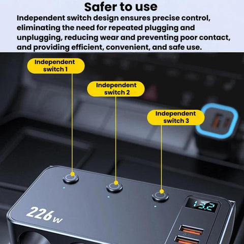 226W 3 In 1 Car Cigarette Lighter Digital Display PD Fast-Charging Car Charger, C33