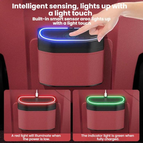Car Trash Can Side-mounted Storage Box With Light