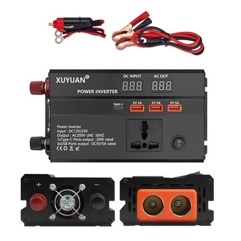 XUYUAN 12V / 24V To 220V Car Power Inverter LED Display Power Converter, 600W, 1200W, 2000W