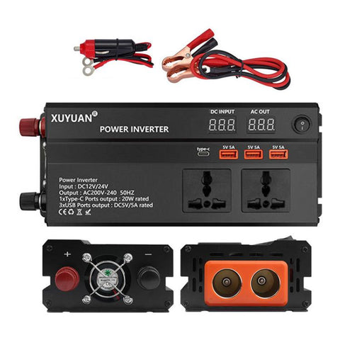 XUYUAN 12V / 24V To 220V Car Power Inverter LED Display Power Converter, 600W, 1200W, 2000W