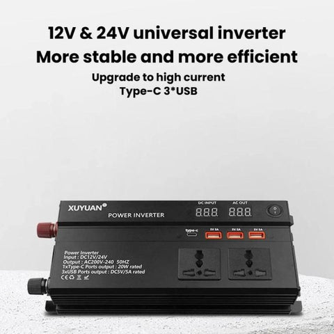 XUYUAN 12V / 24V To 220V Car Power Inverter LED Display Power Converter, 600W, 1200W, 2000W