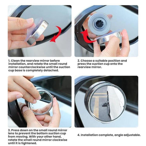 Car Suction Cup Type 360-Degree Adjustable Wide-View Reversing Mirror, Silver Pattern, Black Pattern, White Pattern