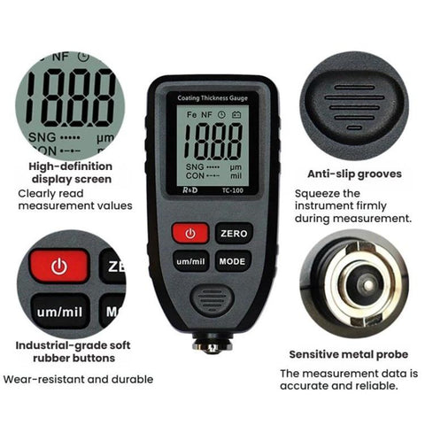 R&D INSTRUMENTS TC-100 High-Precision Coating Thickness Gauge Automotive Paint Film Thickness Tester, TC-100