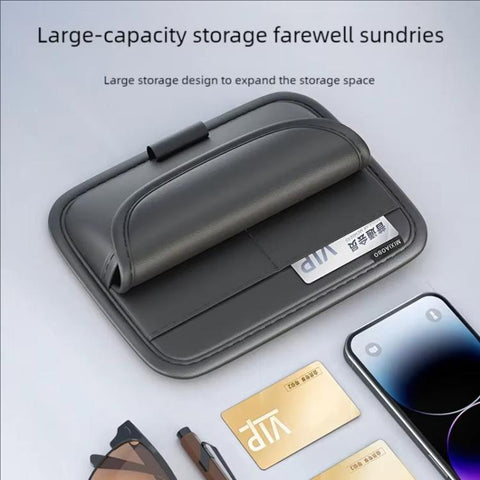 Universal Large-Capacity Sun Visor Organizer For Cars Multi-Functional Eyeglass Clip & Ticket/Card Storage Bag