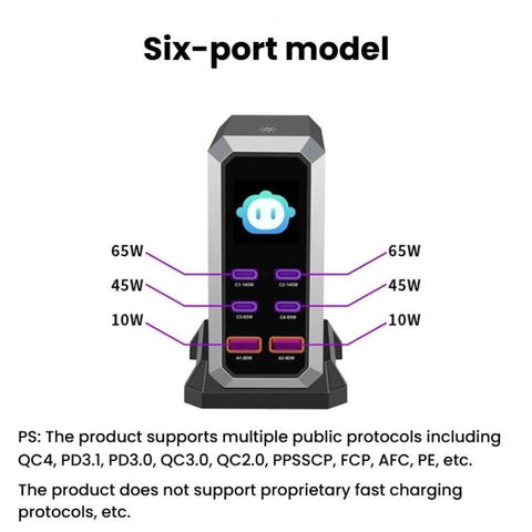 4 Type-C+2 USB Multi-Port 240W Dynamic Display Gallium Nitride Charger, AU Plug, US Plug, EU Plug, UK Plug