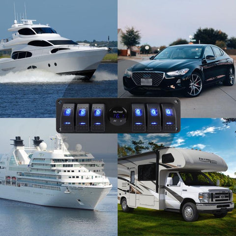 Waterproof Switch Panel For Vehicles And Ships With Digital Voltage Display, Blue