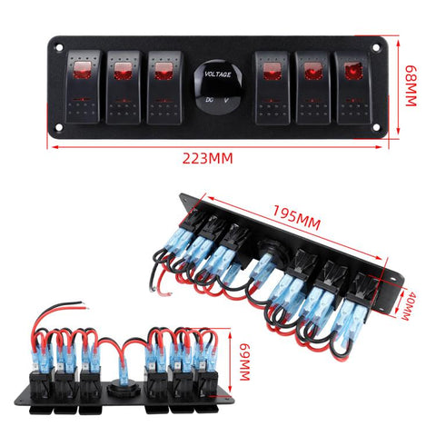 Waterproof Switch Panel With Digital Voltage Display For Vehicles And Ships, Red, Green