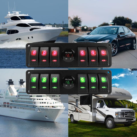 Waterproof Switch Panel With Digital Voltage Display For Vehicles And Ships, Red, Green