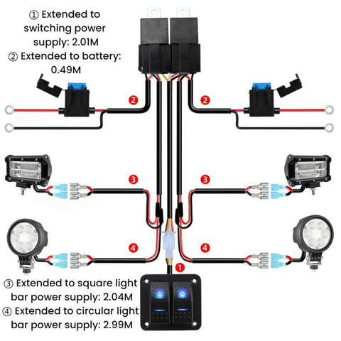 12V Power Switch Control LED Light Strip Wiring Harness Kit With Fuse, 2-key, 3-key, 4-key, 5-key