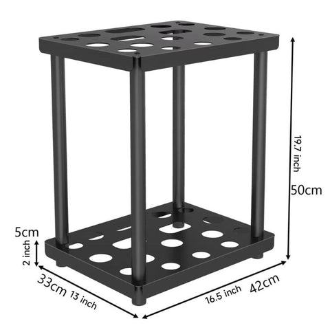Metal Storage Rack Shelf Powder Coated Rustic Tool Rack Hoe Broom Shovel Storage Rack, Double Layer