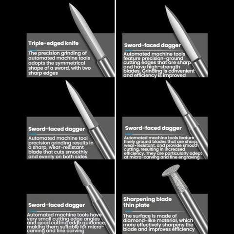 Sword Shape Engraving Sharp Knife Electric Grinder Engraving Line Engraving Drill Bit Tool, 6pcs /Box 3.0mm, 6pcs /Box 2.35mm