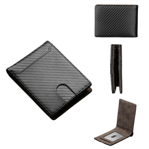 Baellerry D5125 Carbon Fiber Pattern Short Men Wallet Multi-Card Holder Minimalist Bi-Fold Card Case