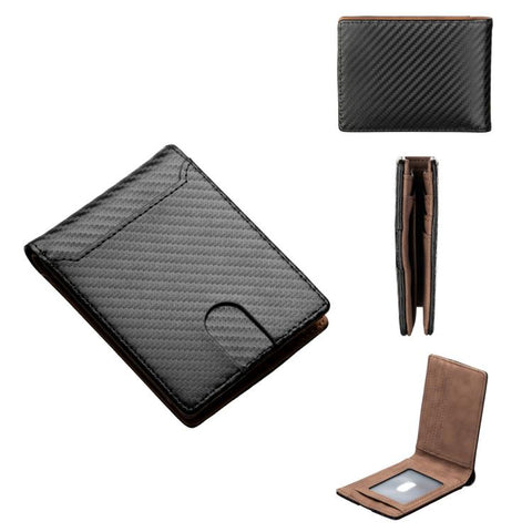 Baellerry D5125 Carbon Fiber Pattern Short Men Wallet Multi-Card Holder Minimalist Bi-Fold Card Case
