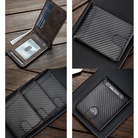 Baellerry D5125 Carbon Fiber Pattern Short Men Wallet Multi-Card Holder Minimalist Bi-Fold Card Case