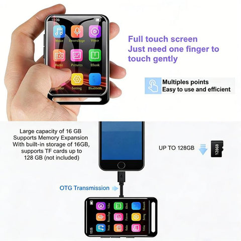 M6 Bluetooth 5.0 MP3 Portable Music Player With Speaker FM Radio E-book, 4GB, 8GB, 16GB, 32GB, 64GB