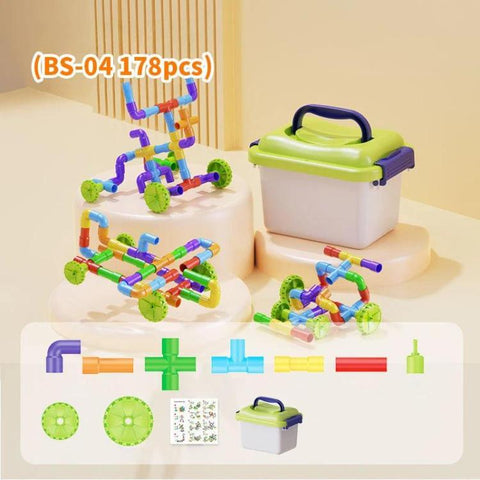 Children Large-Particle Building Blocks Pipe Assembly Toys+Storage Bin, 138pcs /Set, 178pcs /Set, 222pcs /Set