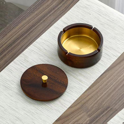 Magnetic Solid Wood Metal Ashtray Ash-Proof and Dust-Proof Design, Walnut Wood Square, Walnut Wood Round, Black Walnut Square, Ebony Wood Square, Dark Walnut Square
