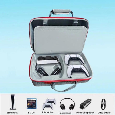 For PS5 Slim Console & Accessories Carrying Case with Headphone Compartment Double-Layer Storage Bag