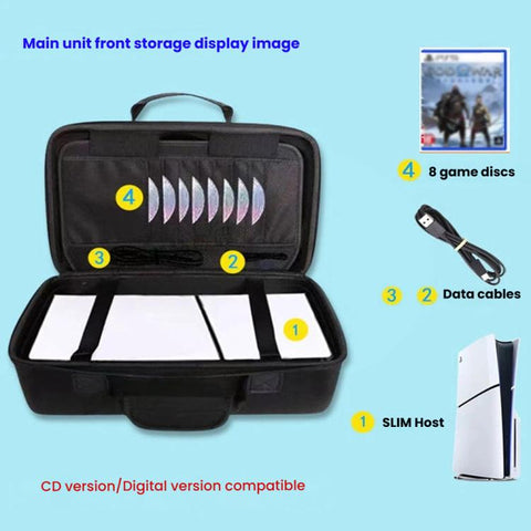 For PS5 Slim Console & Accessories Carrying Case with Headphone Compartment Double-Layer Storage Bag