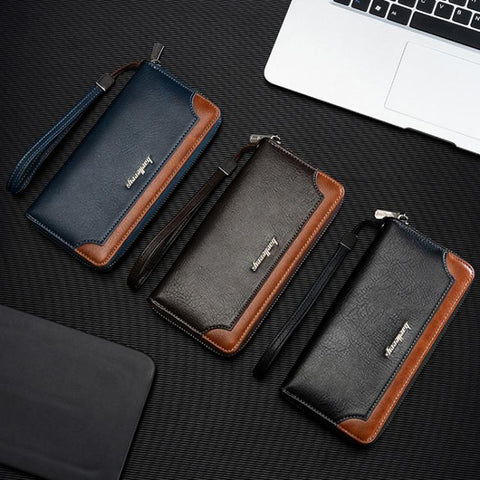 Baellerry C3167 Men Long Wallet Business Contrast-Color Zipper Clutch Multi-Card Slot Large Capacity Wallet