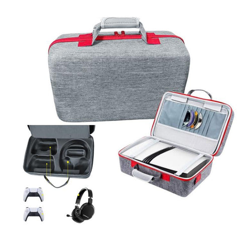 For PS5 Pro Console & Accessories Carrying Case with Headphone Compartment Double-Layer Storage Bag