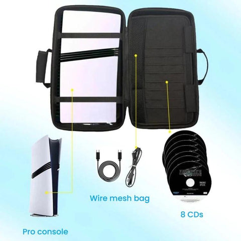 For PS5 Pro Console & Accessories Carrying Case with Headphone Compartment Double-Layer Storage Bag