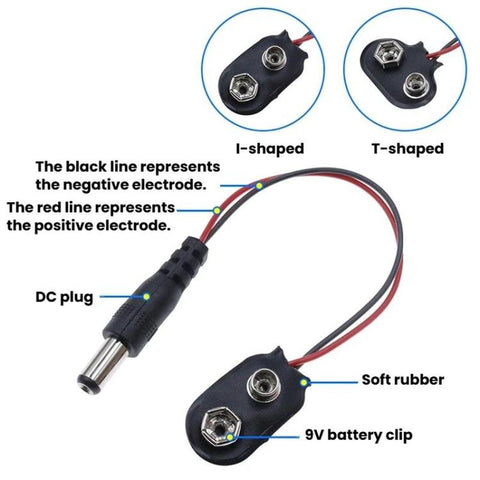 10pcs 9V Battery Clip With Wires Battery Holder Case, Type I Hard Buckle, Type I, Type T, Type I With DC Plug, Type T With DC Plug