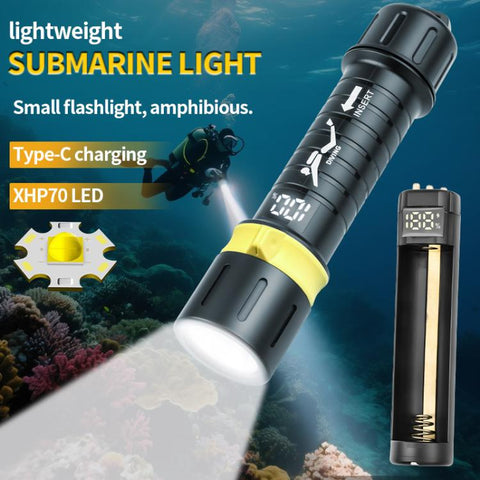 XHP70 LED IPX8 Waterproof High-Power Diving Flashlight Magnetic Control Switch Rechargeable Dive Light, Built In 21700 Battery, Without Battery