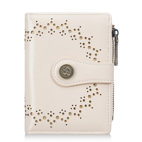 Baellerry N8358 Women Short Wallet Oil-Waxed Leather Hollow Pattern Multi-Card Holder Zippered Coin Pocket