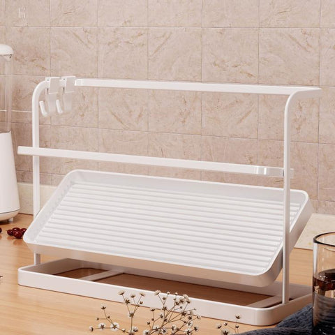 Double Tier Cup Rack With Removable Drip Tray Hanging Organizer For Coffee Mugs, Tea Cups, Thermos, And Glassware