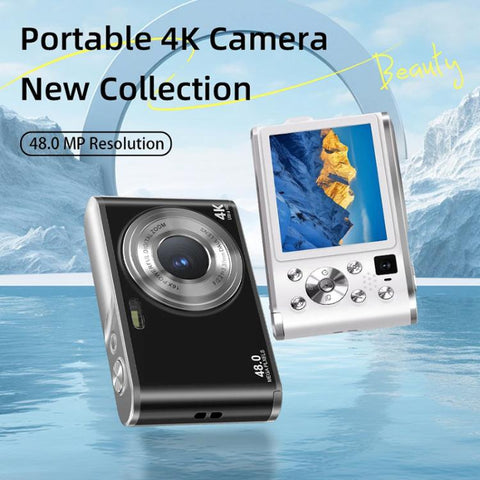 HD 4K Dual Lens Selfie Digital Camera Portable Card-Style CCD Student Camera, Black, White, Black+32G Memory Card, White+32G Memory Card