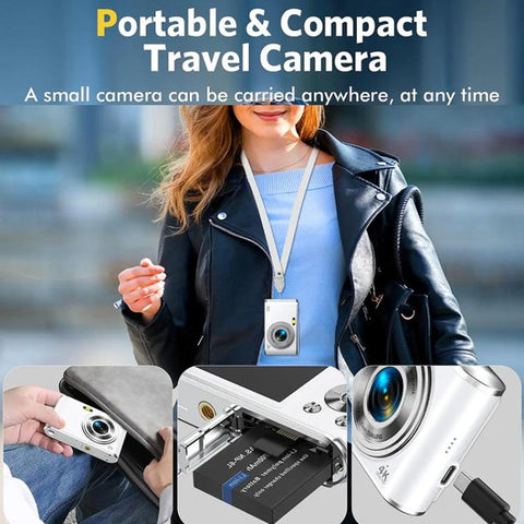 HD 4K Dual Lens Selfie Digital Camera Portable Card-Style CCD Student Camera, Black, White, Black+32G Memory Card, White+32G Memory Card