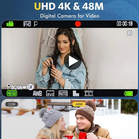 HD 4K Dual Lens Selfie Digital Camera Portable Card-Style CCD Student Camera, Black, White, Black+32G Memory Card, White+32G Memory Card