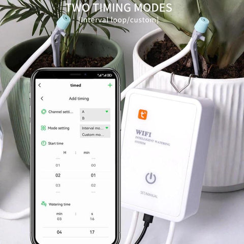 Tuya-Compatible WiFi Smart Automatic Drip Irrigation System with Dual Pump Supports Up to 16 Pots, Adjustable Drip Arrow Version, Adjustable Drip Heads Version, Drip Arrow Version
