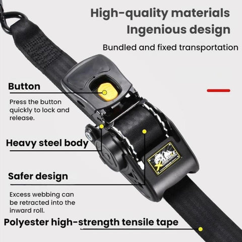 Car Motorcycle Automatic Retractable Tensioner Tie-Down Strap, 315cm