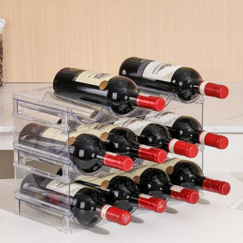Household Wine Storage Rack Transparent Stackable Water Bottle Organizer, 3-Unit, 4-Unit