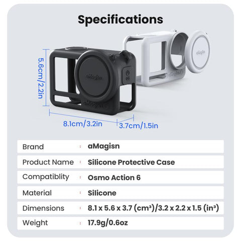 For DJI Osmo Action 6 aMagisn Silicone Case With Lens Cap Anti-Scratch Protective Cover