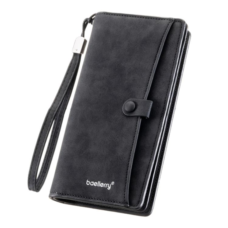 Baellerry C3258 Men Long Wallet Business Casual Snap Closure Money Clip Matte Finish Multi-Card Zipper Clutch