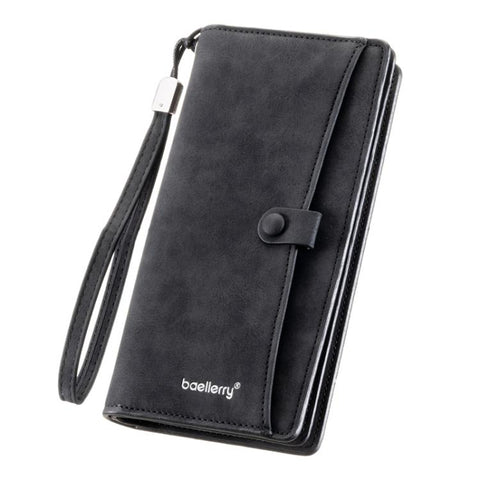Baellerry C3258 Men Long Wallet Business Casual Snap Closure Money Clip Matte Finish Multi-Card Zipper Clutch