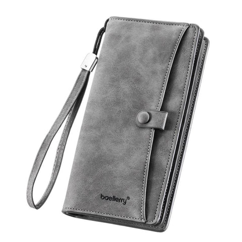 Baellerry C3258 Men Long Wallet Business Casual Snap Closure Money Clip Matte Finish Multi-Card Zipper Clutch