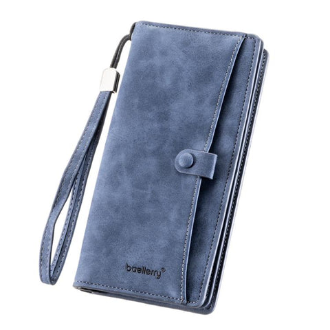 Baellerry C3258 Men Long Wallet Business Casual Snap Closure Money Clip Matte Finish Multi-Card Zipper Clutch