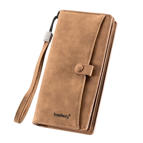 Baellerry C3258 Men Long Wallet Business Casual Snap Closure Money Clip Matte Finish Multi-Card Zipper Clutch