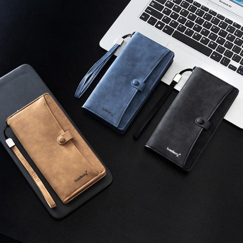 Baellerry C3258 Men Long Wallet Business Casual Snap Closure Money Clip Matte Finish Multi-Card Zipper Clutch