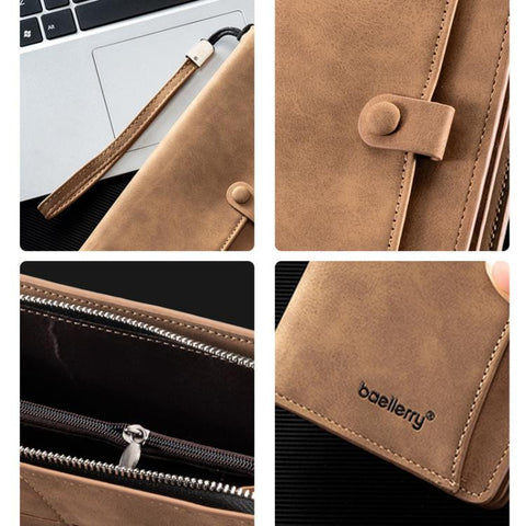 Baellerry C3258 Men Long Wallet Business Casual Snap Closure Money Clip Matte Finish Multi-Card Zipper Clutch